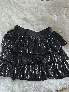 NEW BLACK SEQUIN RUFFLED MINI SKIRT